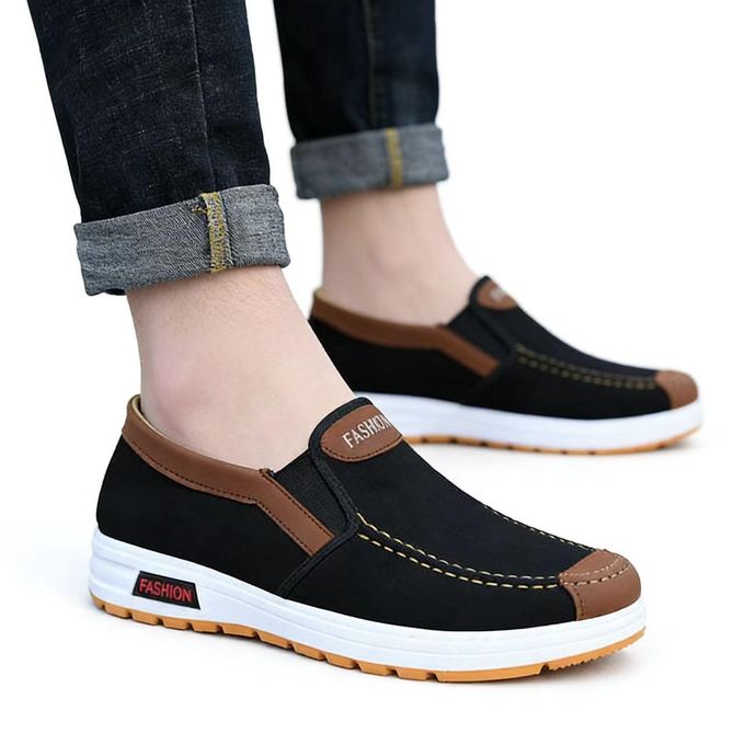 Chaussures de ville élégantes pour homme, à enfiler, en toile - Noir 5